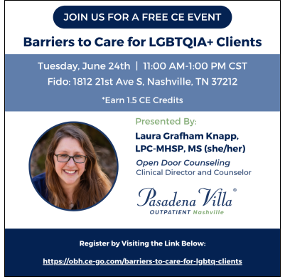 1.5 CEUs event, free and in-person: Barriers to Care for LGBTQIA+ Clients