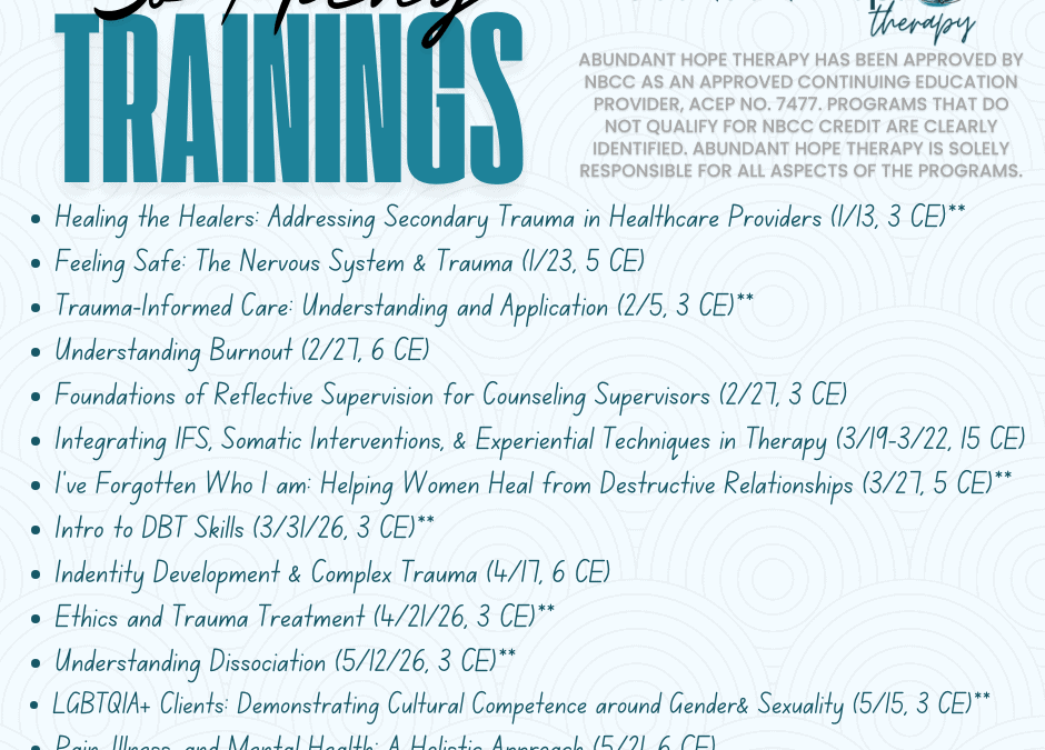 Upcoming CE Trainings! 10+ scheduled for January–May