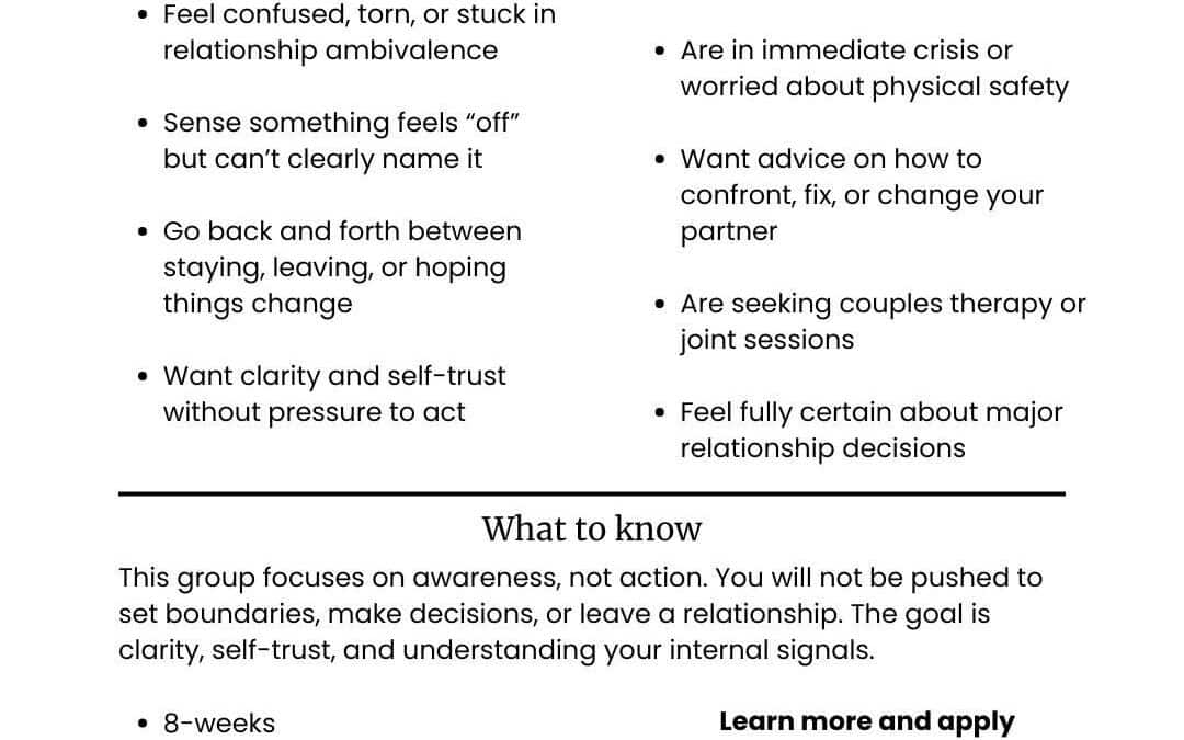 Women’s Therapy Group for Relationship Ambivalence and Self-Trust