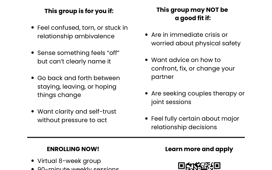 Referral Option: 8-Week Virtual Therapy Group for Women Experiencing Relationship Ambivalence