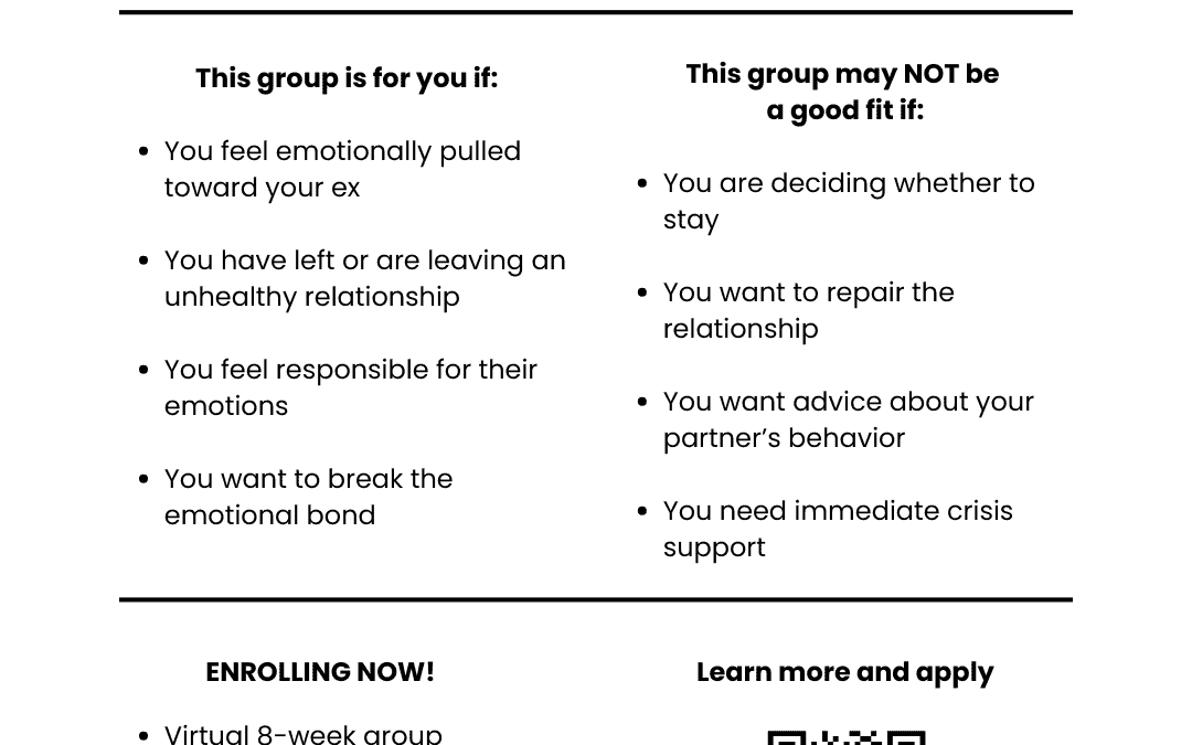 Referral Option: Virtual Therapy Group for Women Struggling to Detach from an Unhealthy Relationship