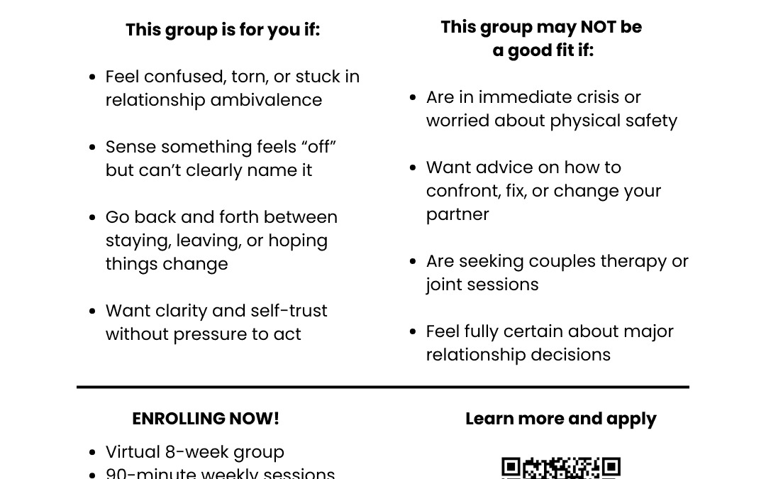 Referral Group: Women Stuck in Confusing or Emotionally Intense Relationships (TN, Virtual)